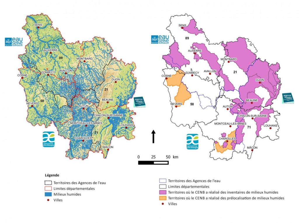 Carte des milieux humides en Bourgogne
